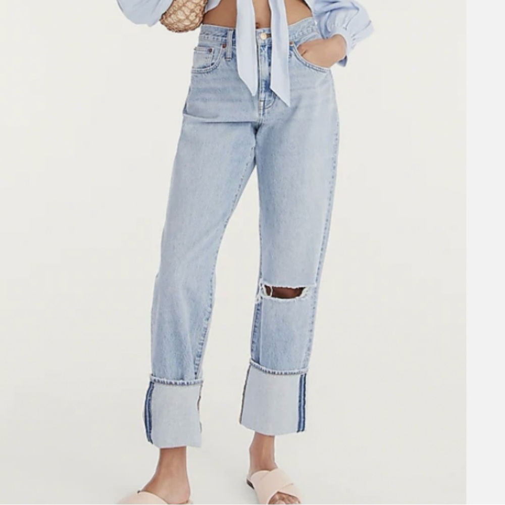 J.Crew Cuffed slouchy boyfriend Jean in clear indigo wash size 26